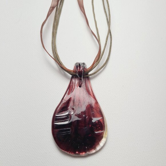 Iridescent Art Glass Pendant Necklace - Unique Teardrop Boho Style - Picture 7 of 10